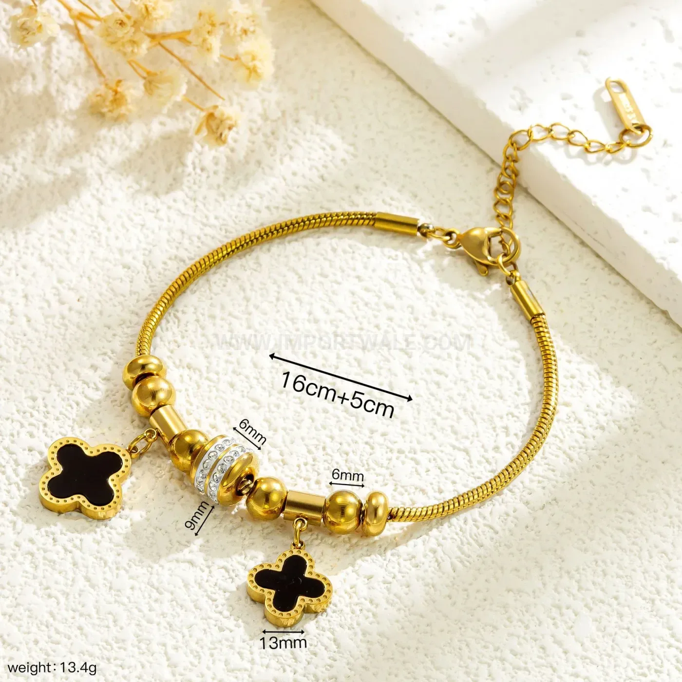 Rhinestone Titanium Steel Magnetic Clasp Bangle Bracelet
