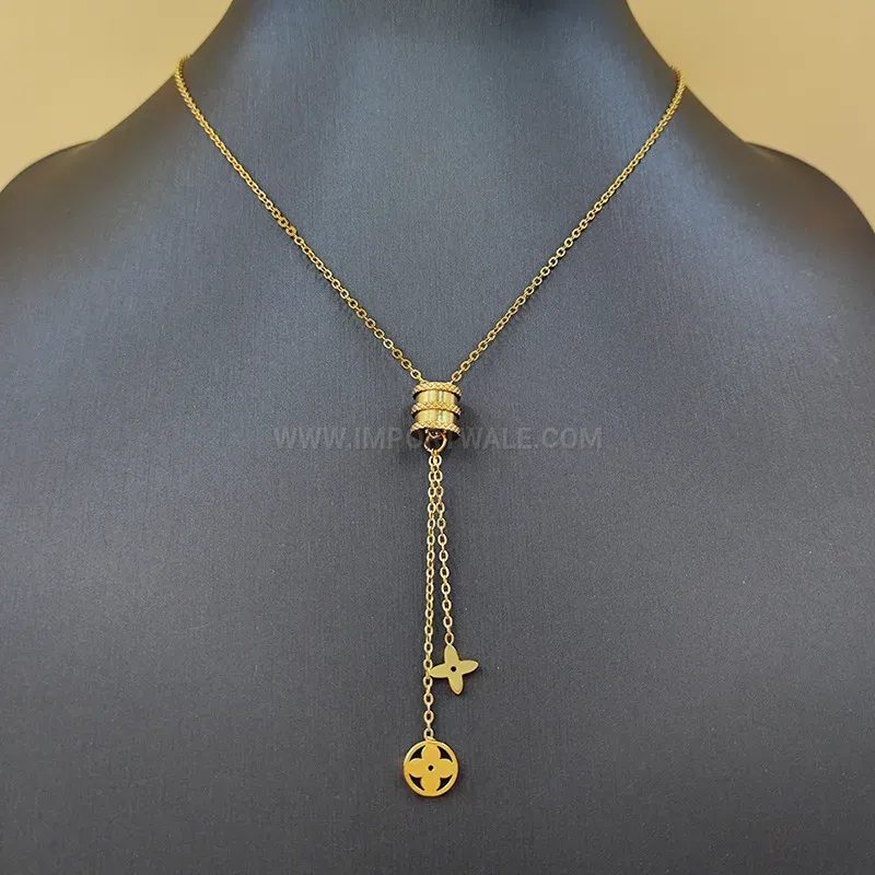 Gold Plated Titanium Steel Hourglass Tassel Collar Necklace