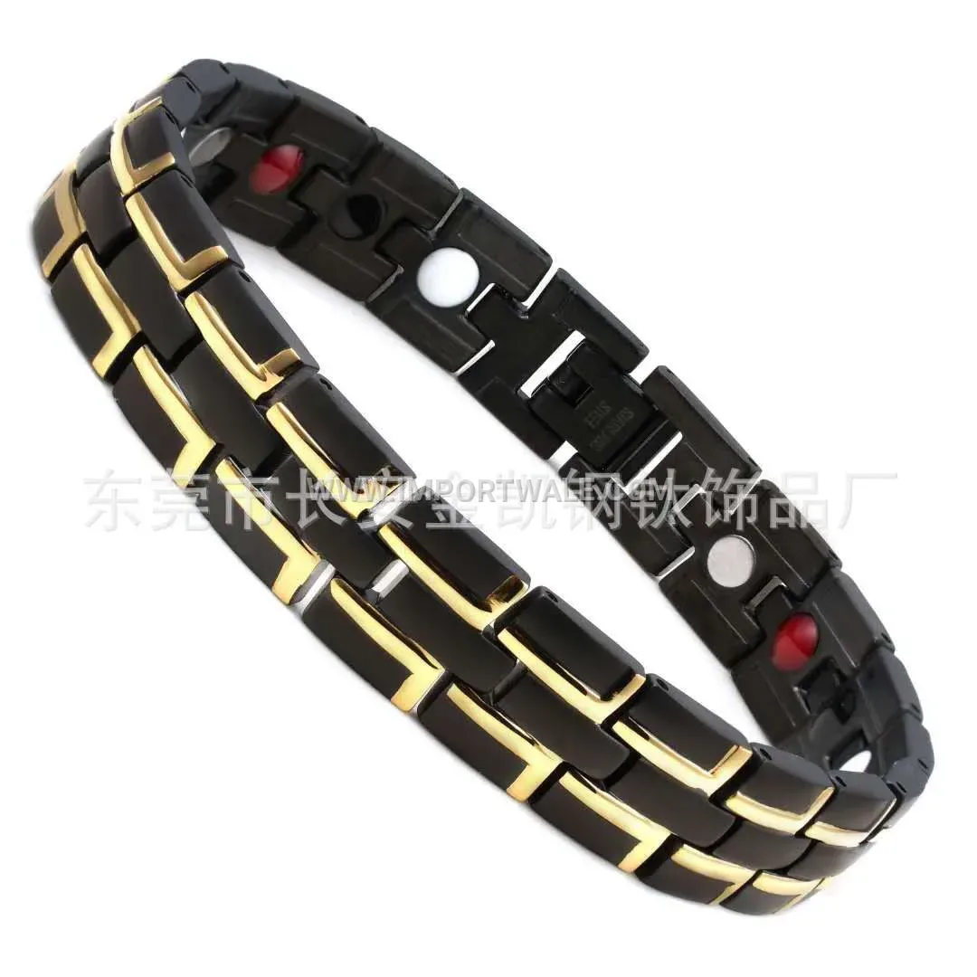 Two-Tone Geometric Titanium Steel Men's Magnetic Bracelet