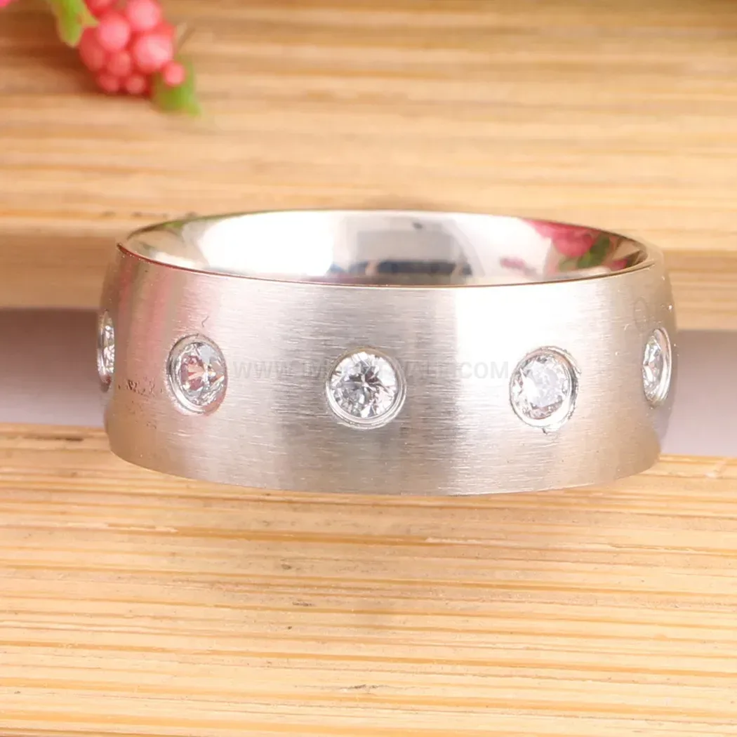 Designer Symmetrical Rhinestone Accent Stainless Steel Ring