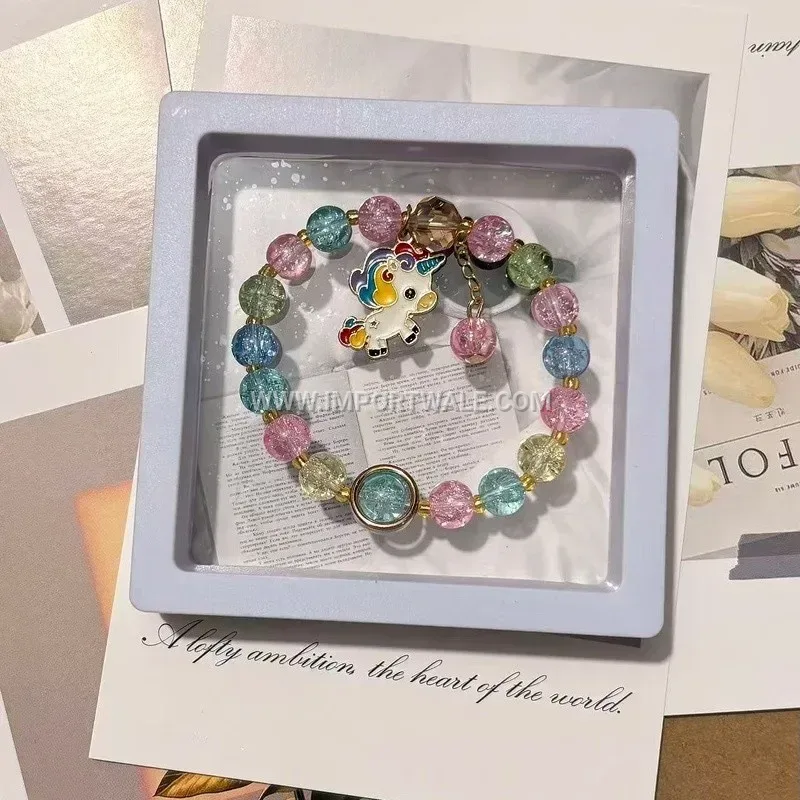 Colorful Beaded Glass Horse Charm Bracelet for Children