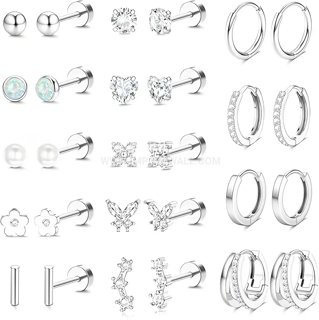 Modern Vintage Round Stainless Steel Stud Earring Set