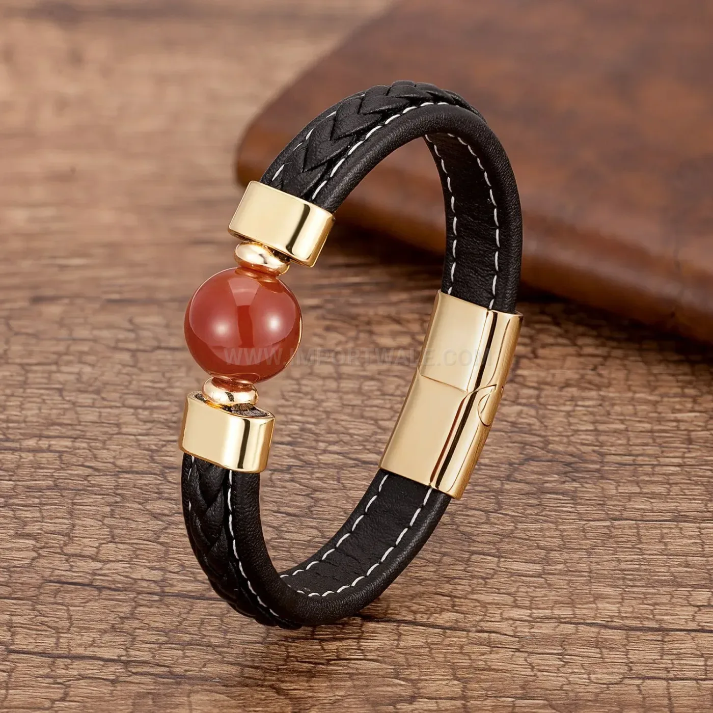Braided Leather Cord Natural Stone Men Bracelet