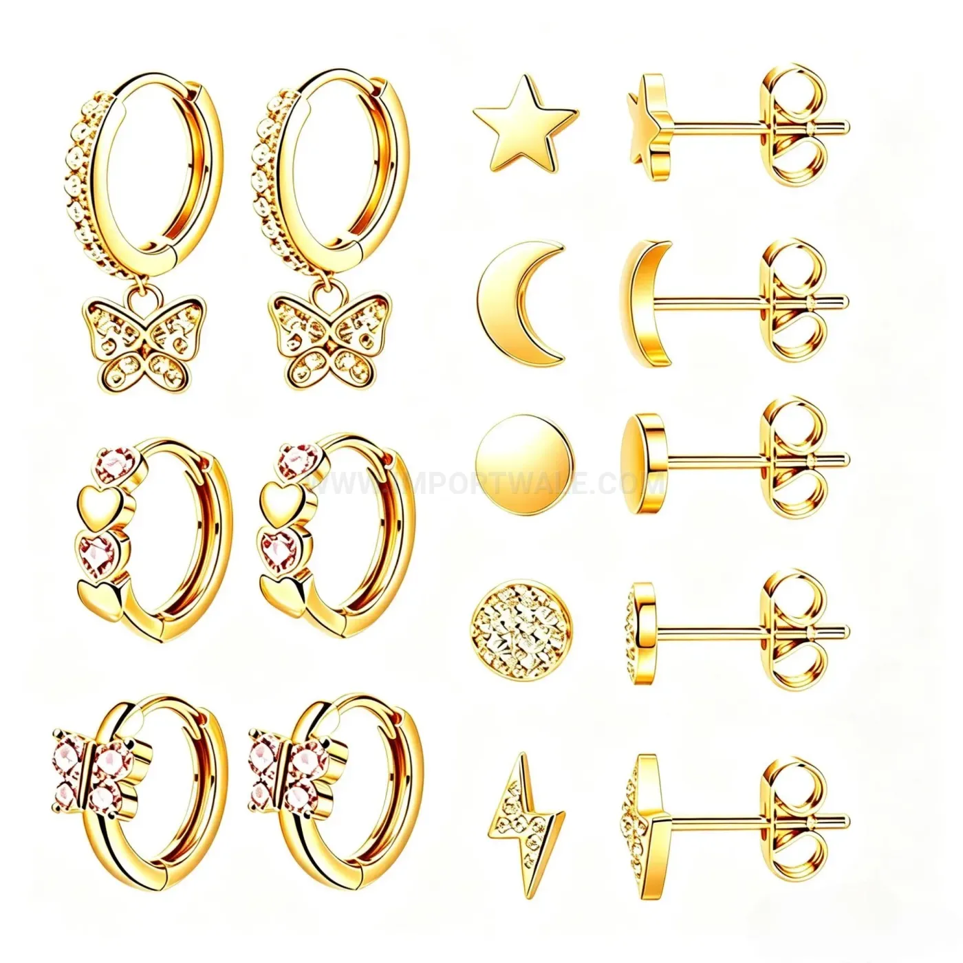 Classic Stainless Steel Rhinestone Heart Butterfly Earring Set