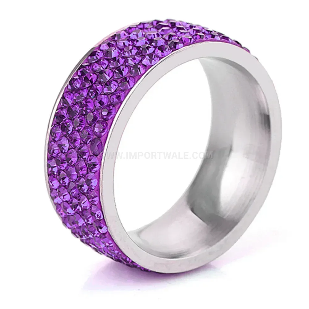 Multicolor Five Row Crystal Inlaid Stainless Steel Band
