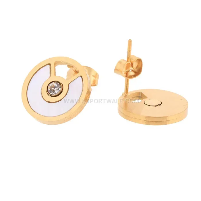 Gold Stainless Steel Cutout Shell Circular Stud Earrings