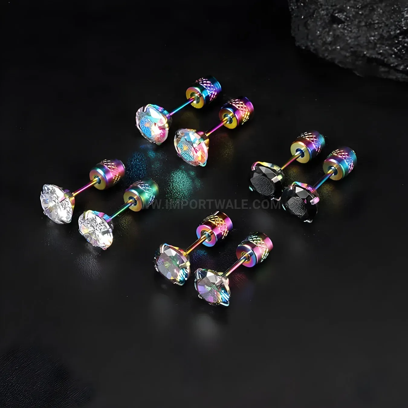 Trendy Double Ended Cubic Zirconia Stainless Steel Piercing Stud Earring
