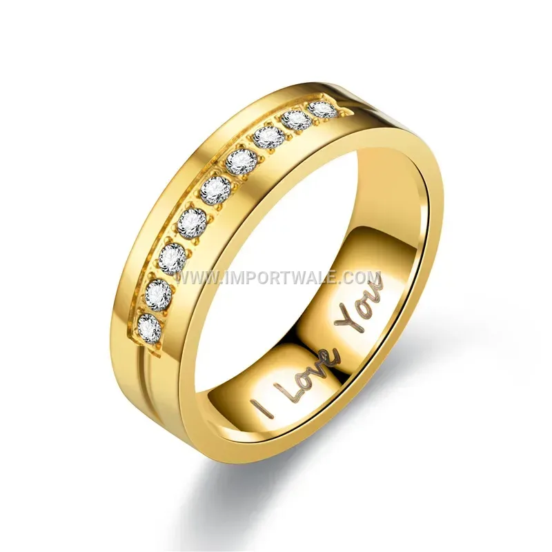 Engraved Stainless Steel Zircon Couple Band Ring