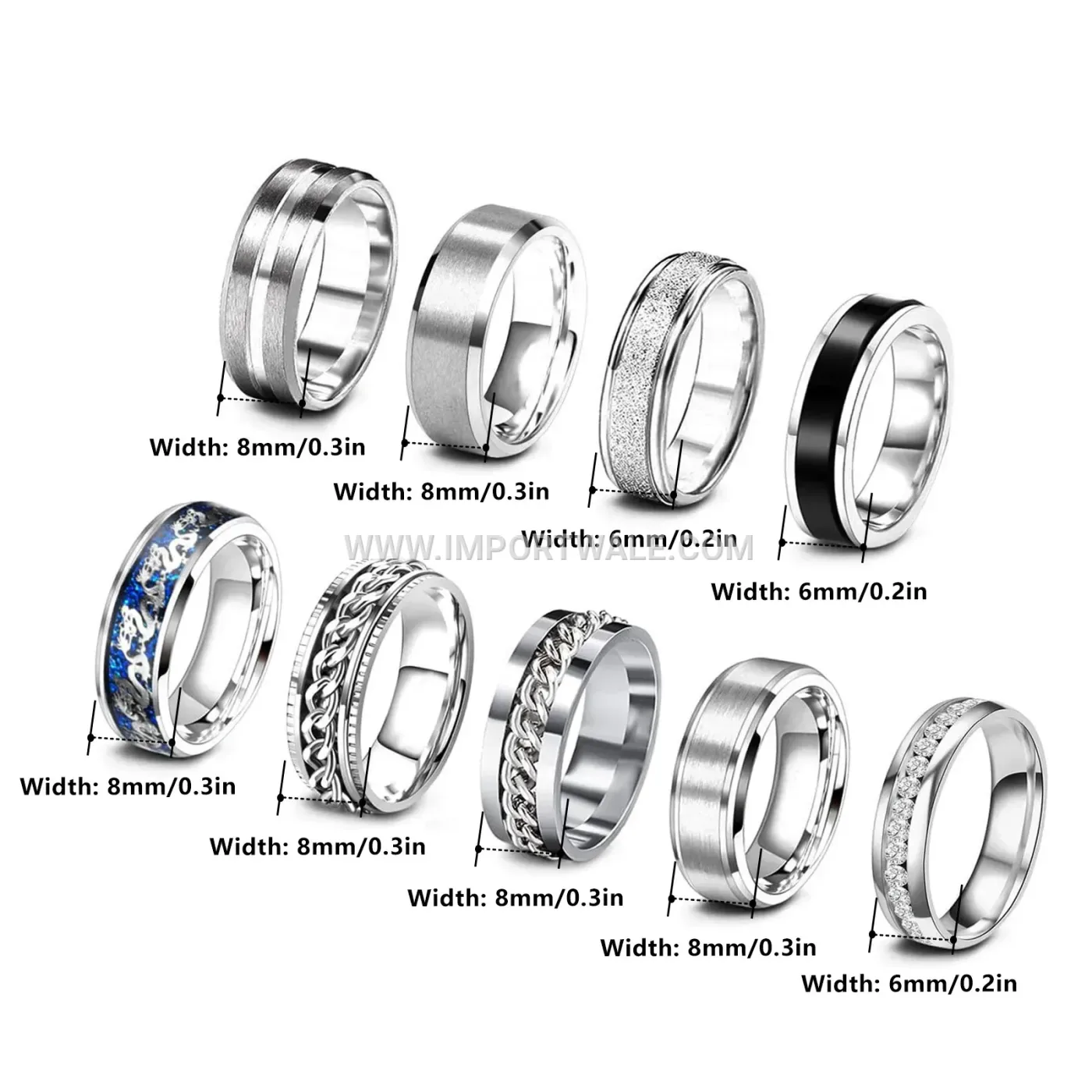 Rotatable Stainless Steel Chain Anxiety Relief Ring Set