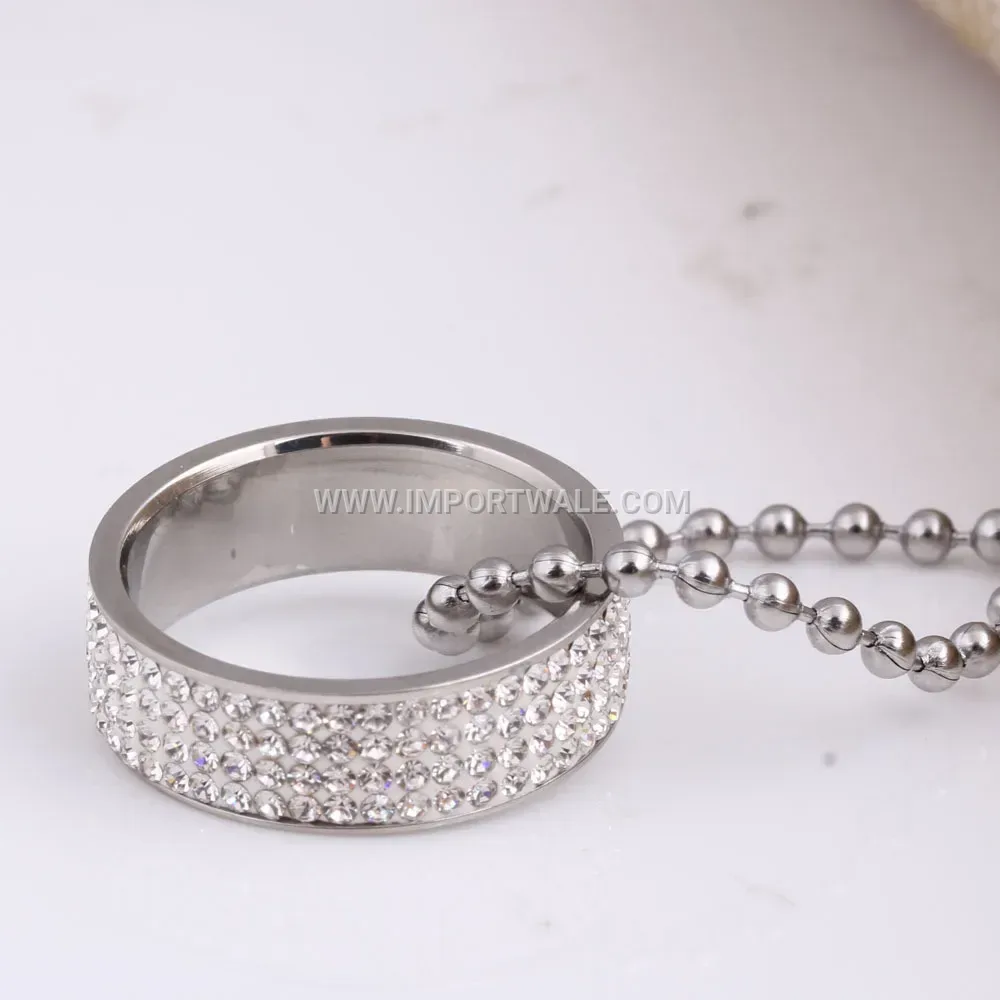 Stainless Steel Four Row Rhinestone Convertible Ring Pendant Necklace