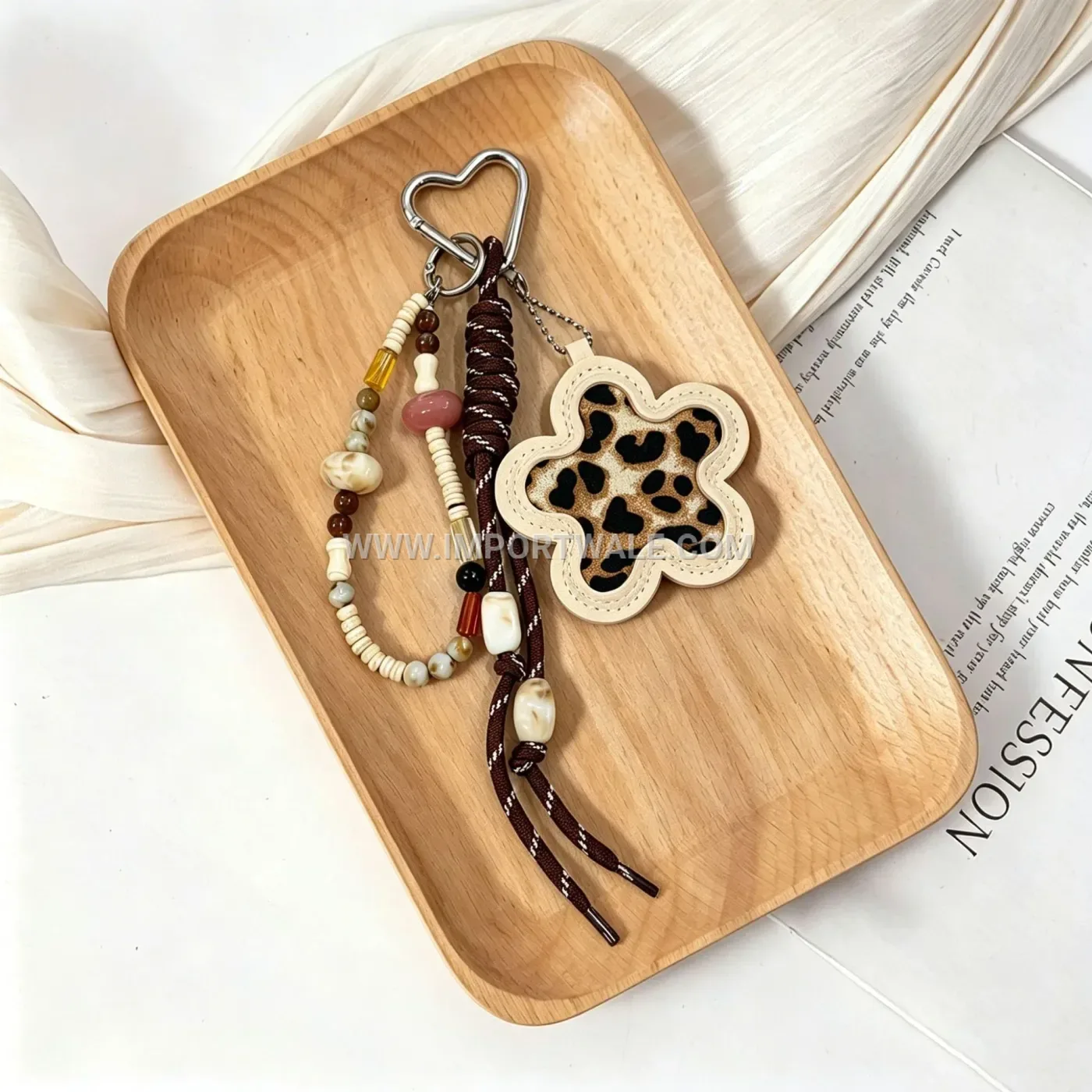 Leopard Print Leather Flower Beaded Creative Key chains Keychain