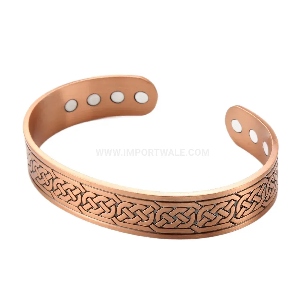 Braided Knot Red Copper Magnetic Bio Open Bracelet