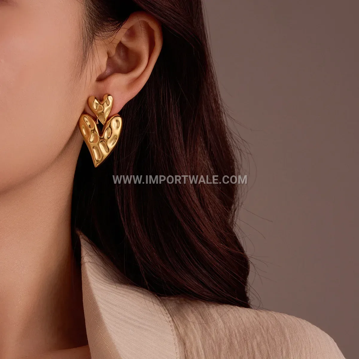 Eighteen Karat Gold Plated Heart Pendant Stud Earrings