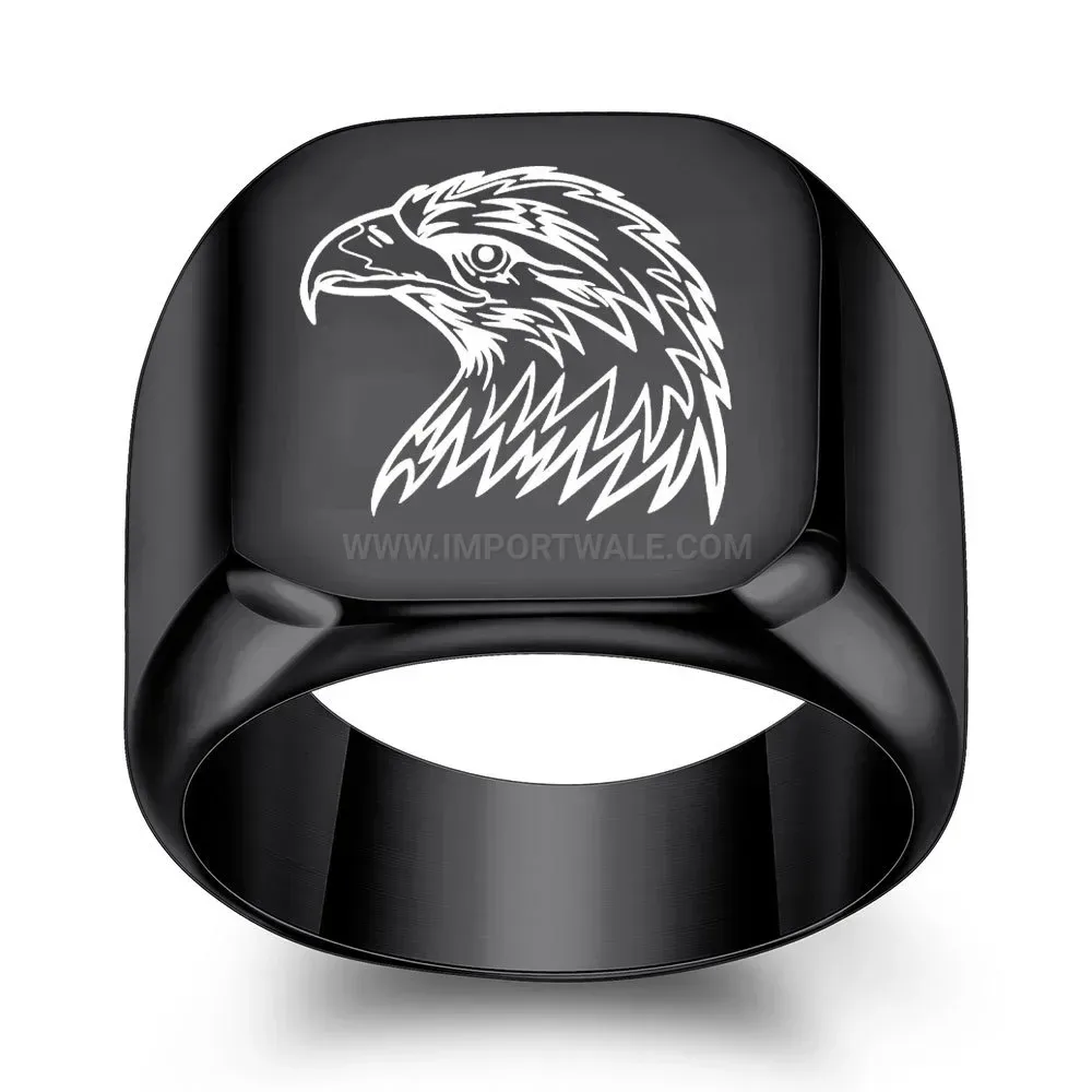 Chic Laser Engraved Eagle Square Stainless Steel Ring