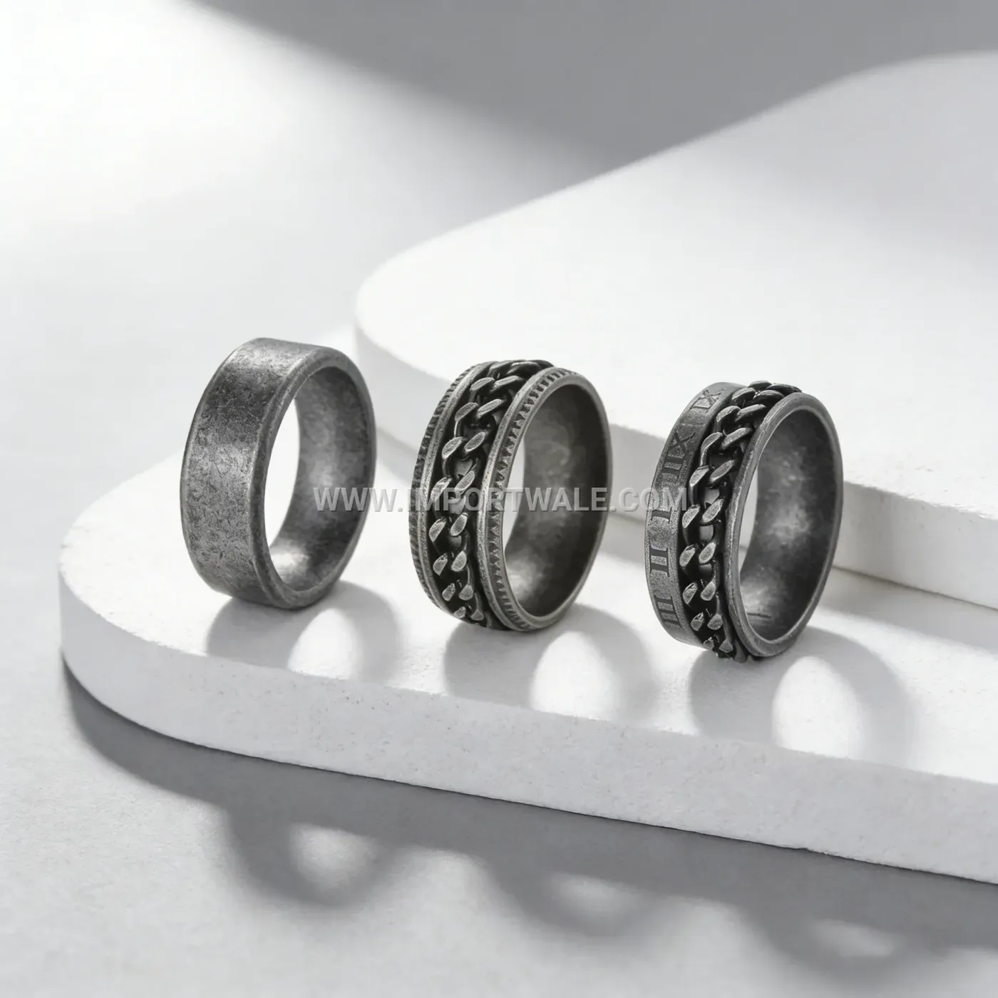 Vintage Antique Silver Finish Stainless Steel Ring Set