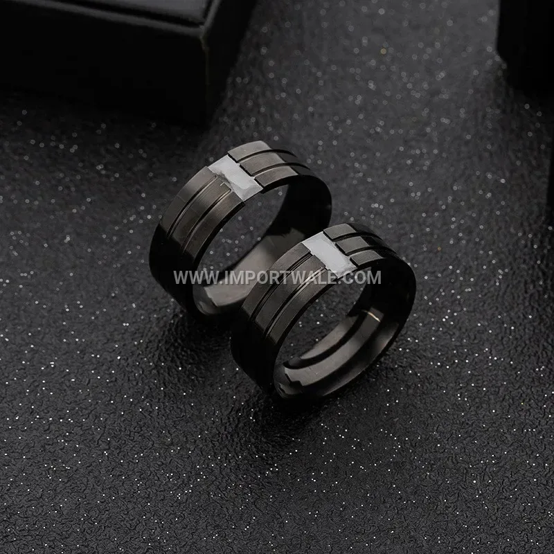 Geometric Zircon Inlaid Stainless Steel Band Ring