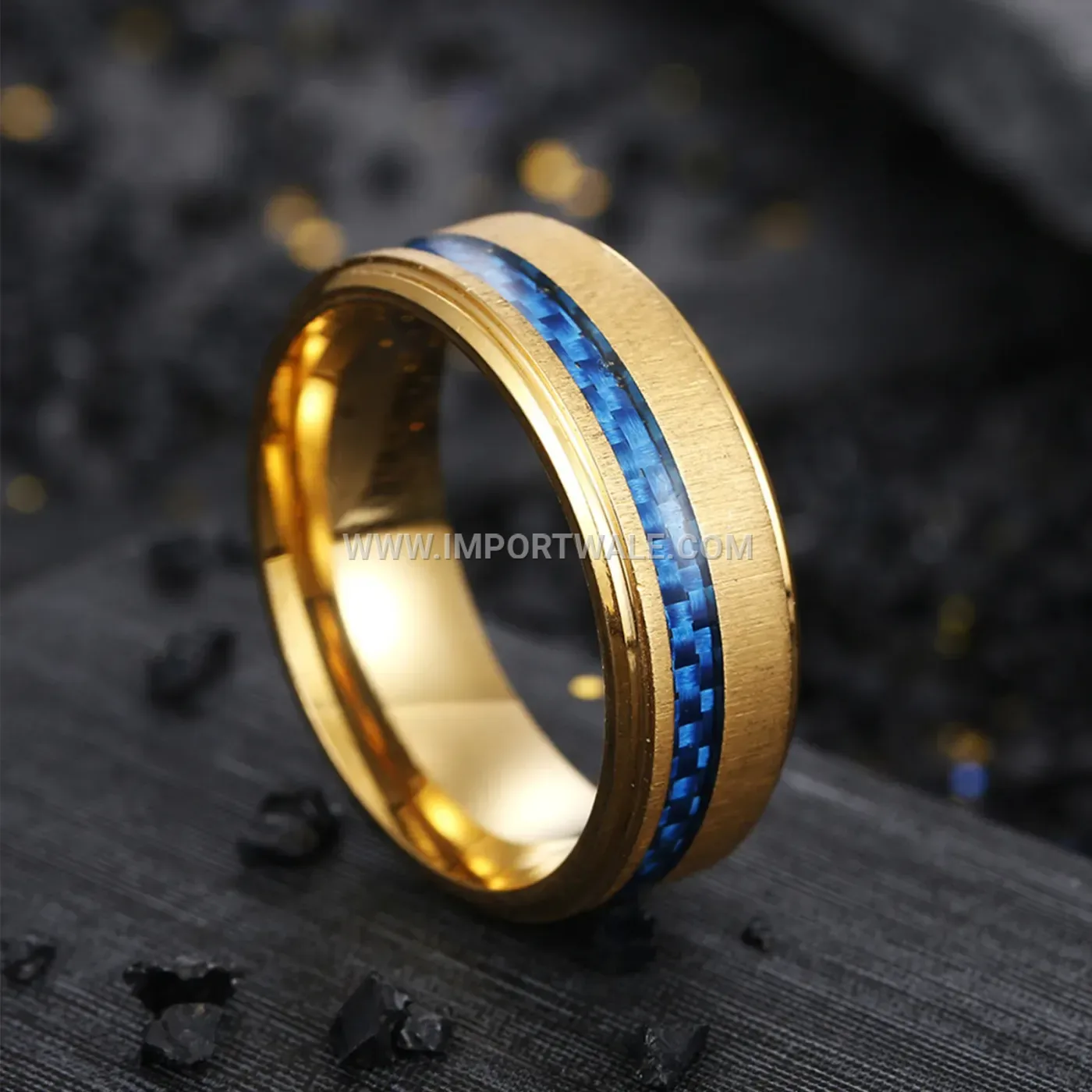 Brushed Matte Stainless Steel Carbon Fiber Band Ring