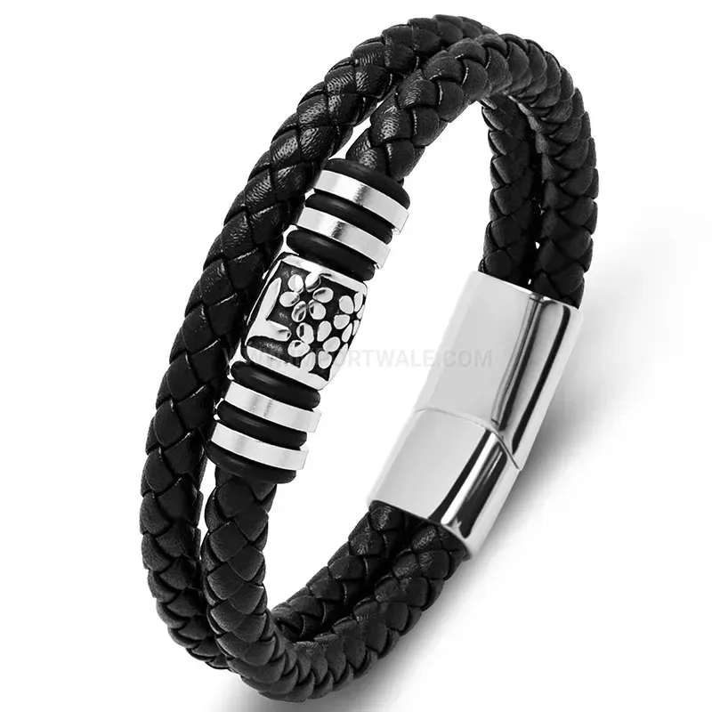 Fashion Handmade Beaded Microfiber Leather Stainless Steel Geometric Bracelet