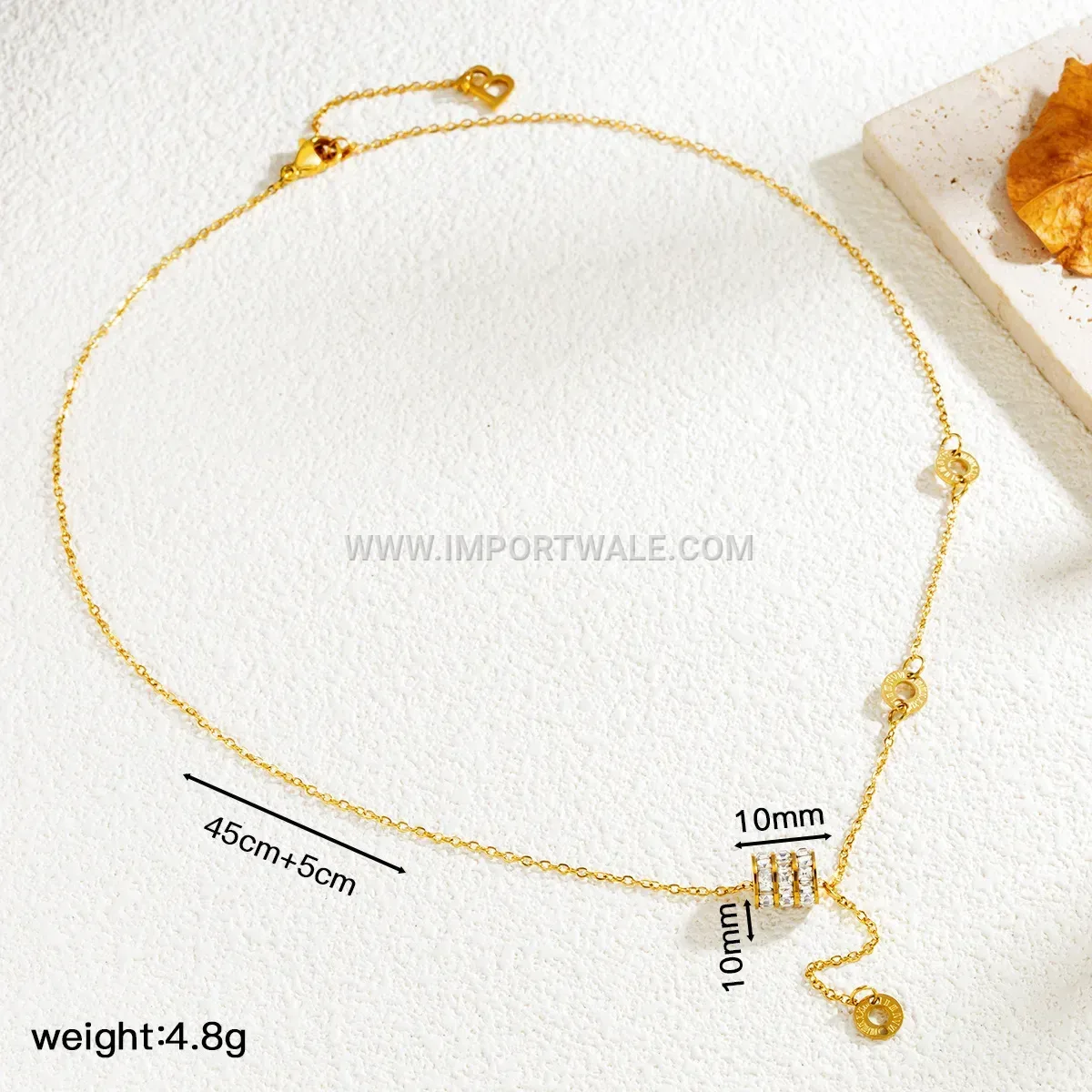 Geometric Letter Cylinder Stainless Steel Pendant Chain Necklace