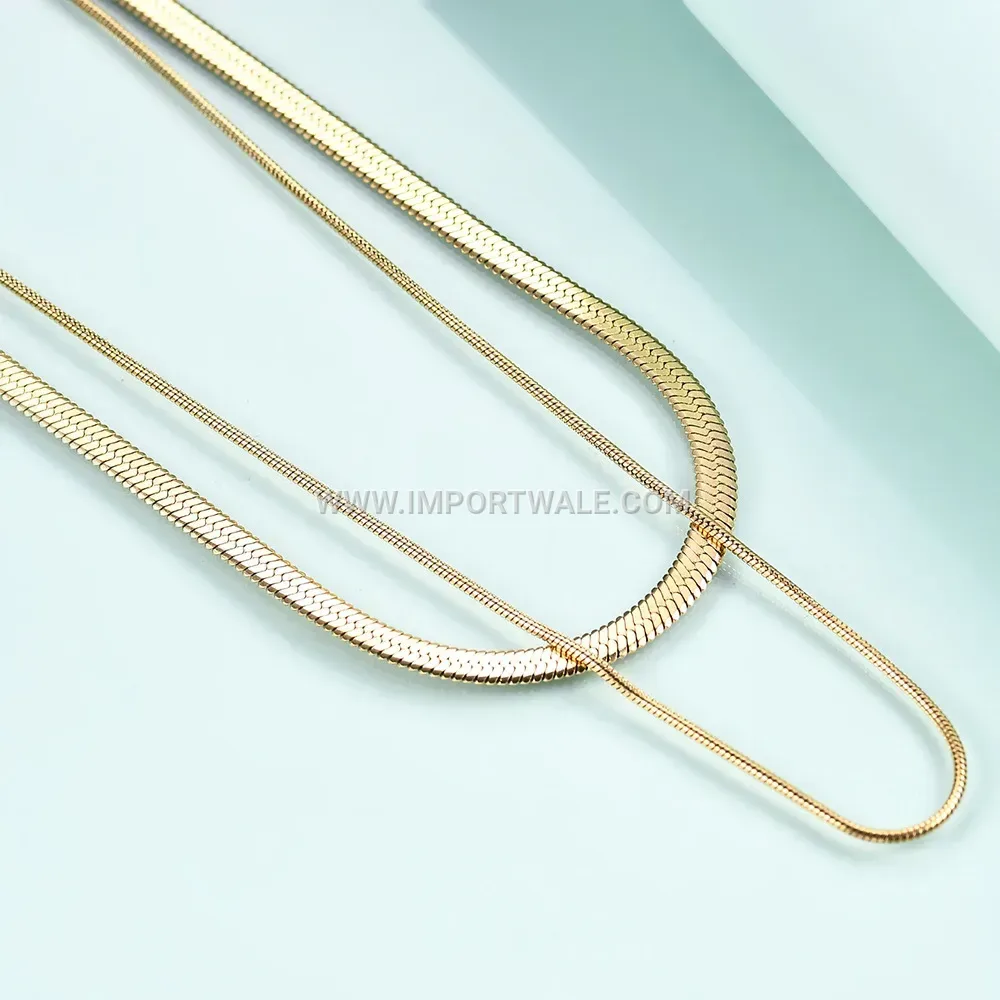 Double Layered Gold Plated Stainless Steel Snake Chain Necklace
