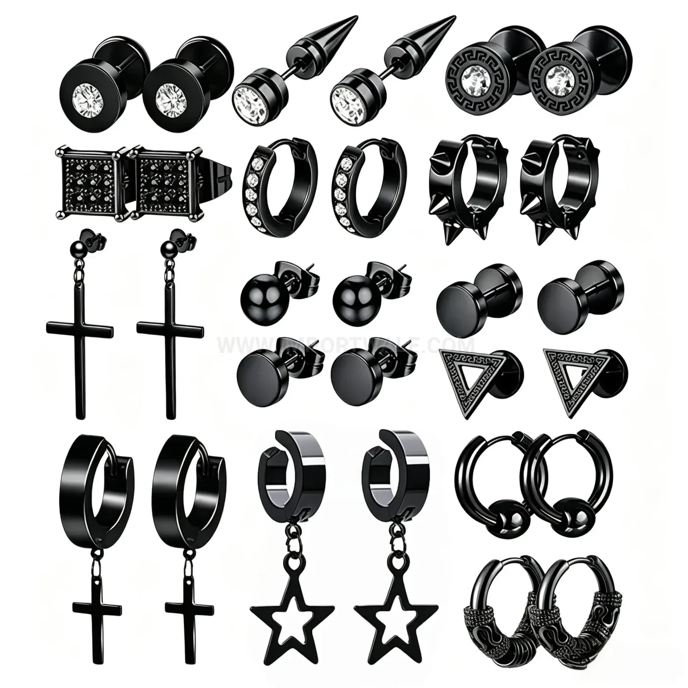 Modern Vintage Punk Rhinestone Stainless Steel Hoop Earring Set