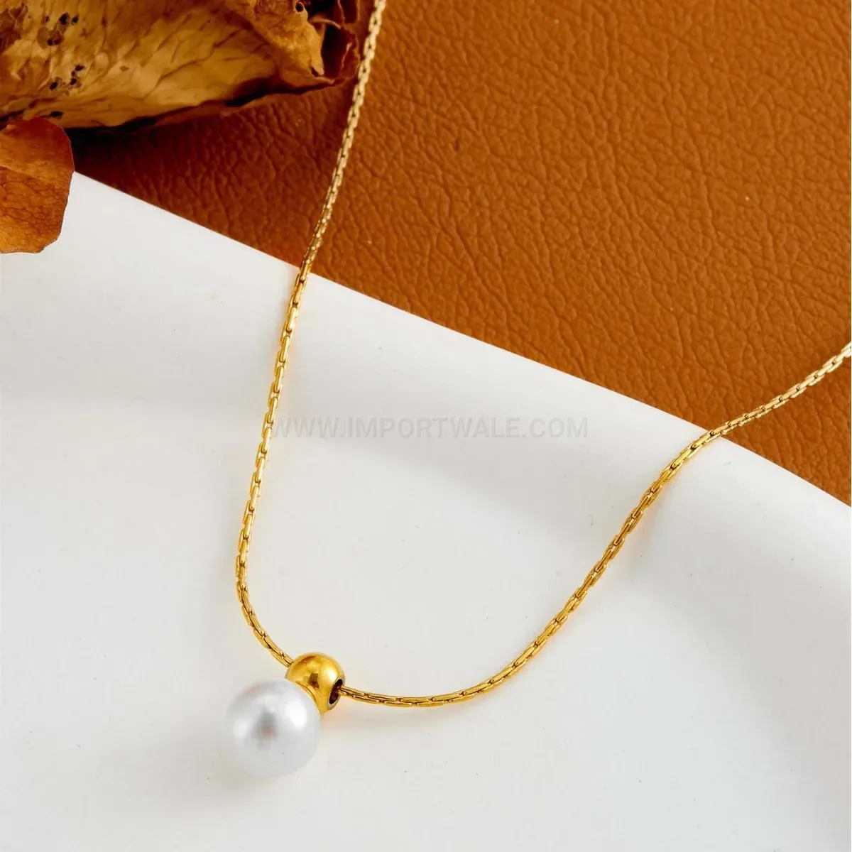 Bold French Style Artificial Pearl Pendant Titanium Steel O-Chain Necklace