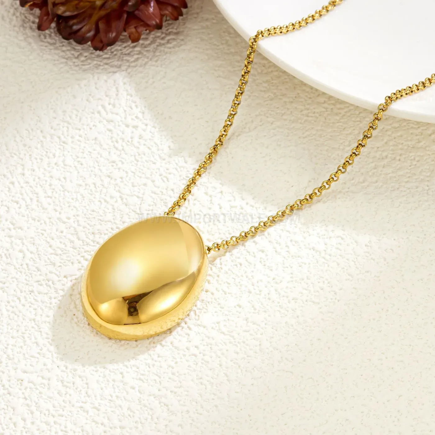 Bold Vintage Oversized Oval Pendant Stainless Steel Necklace for Women