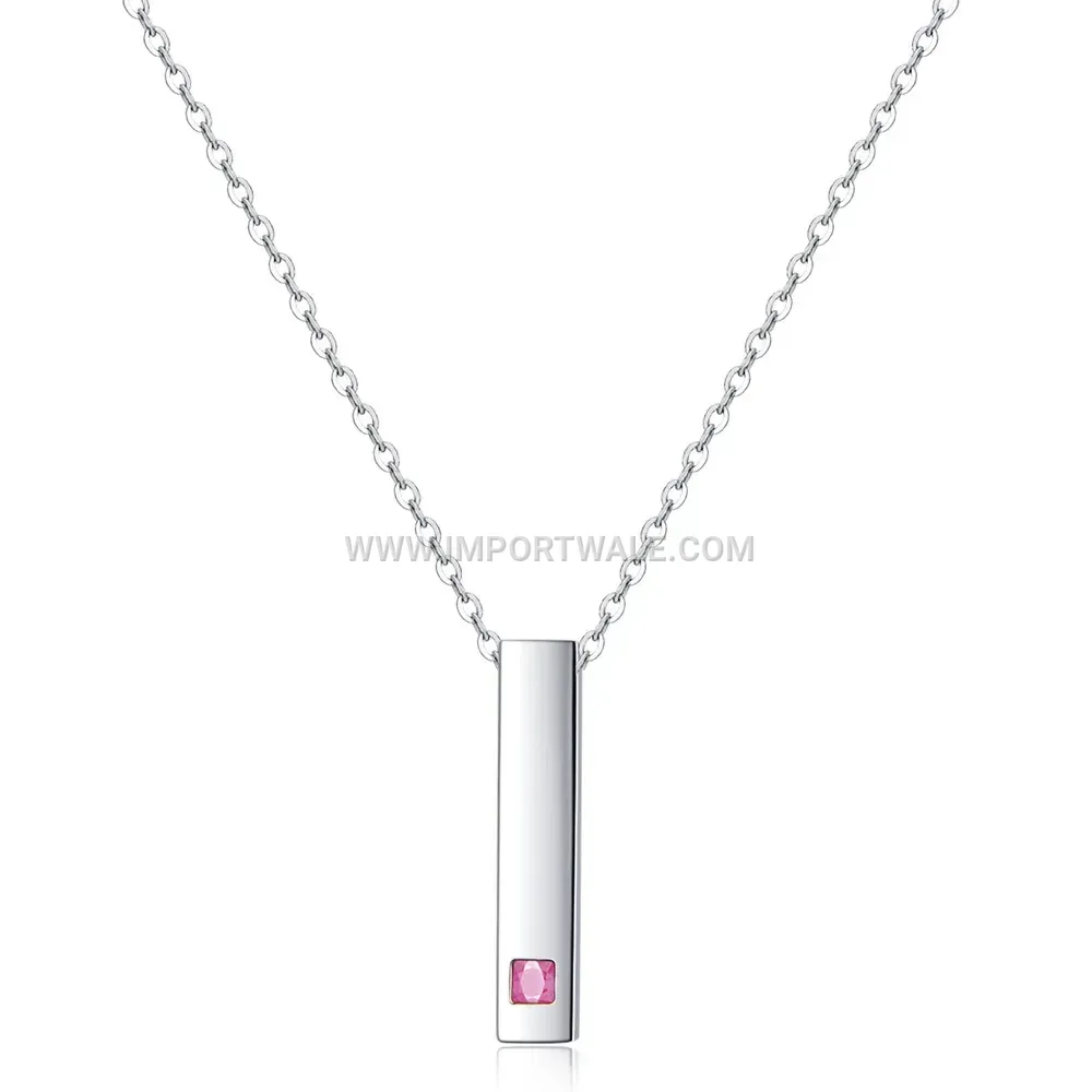 Asymmetric Rhinestone Bar Stainless Steel Couple Pendant Necklace