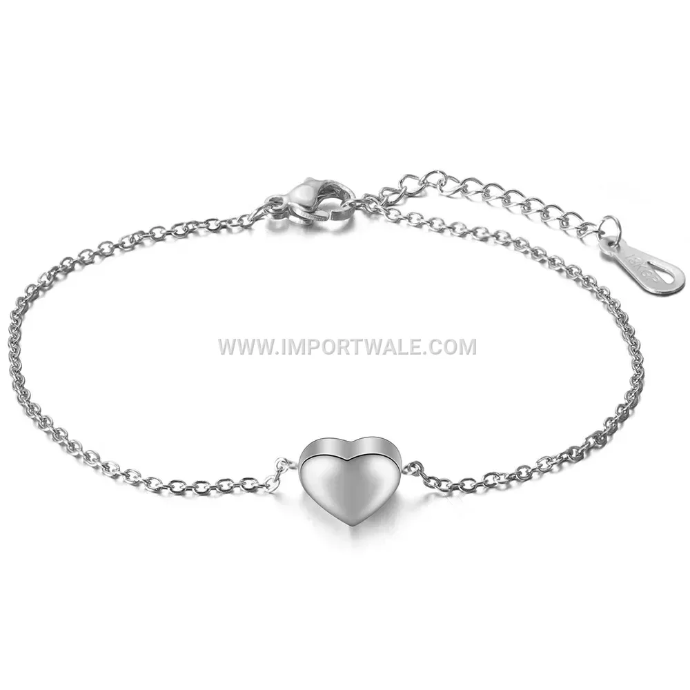 Polished Heart Charm Stainless Steel Chain Bracelet