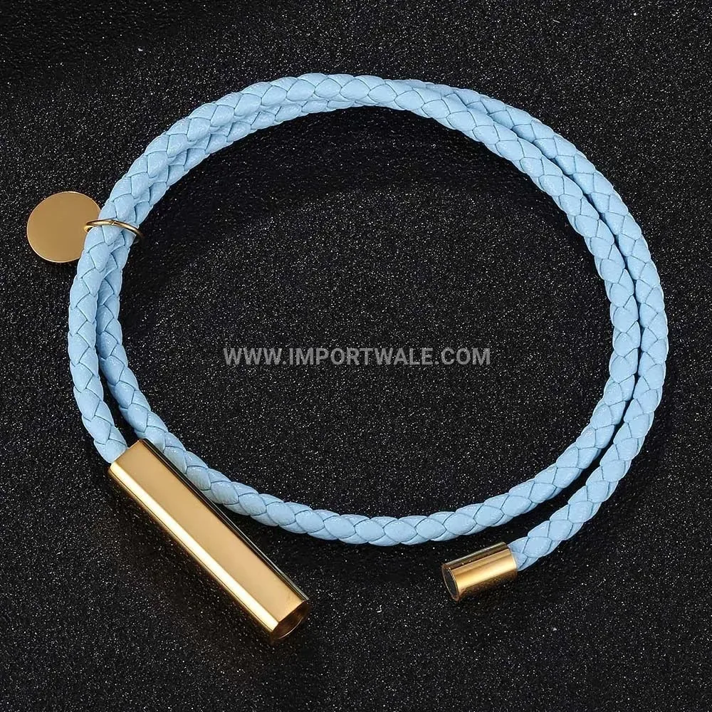 Layered Leatherette Stainless Steel Tag Bracelet