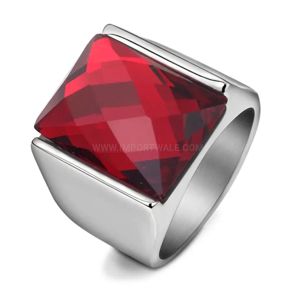 Stylish Substantial Retro Stainless Steel Signet Ring with Gemstone
