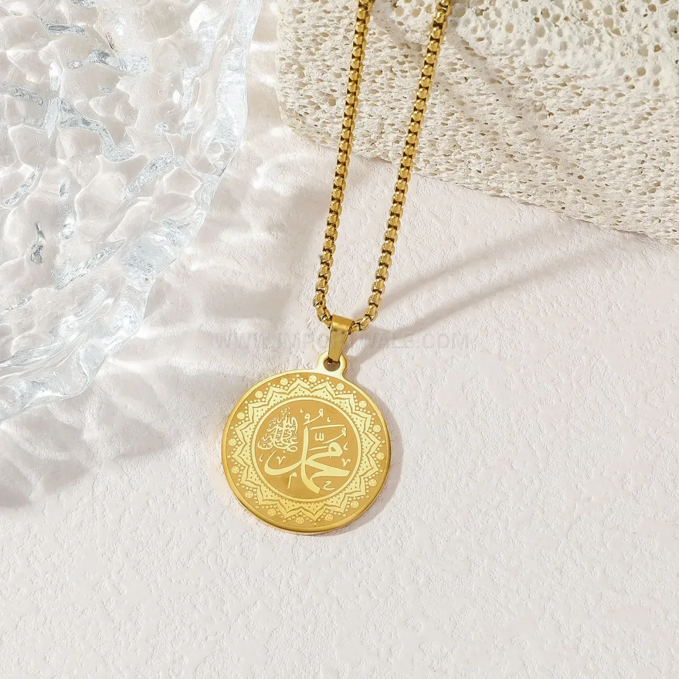 Elegant Stainless Steel Arabic Calligraphy Medallion Pendant Necklace