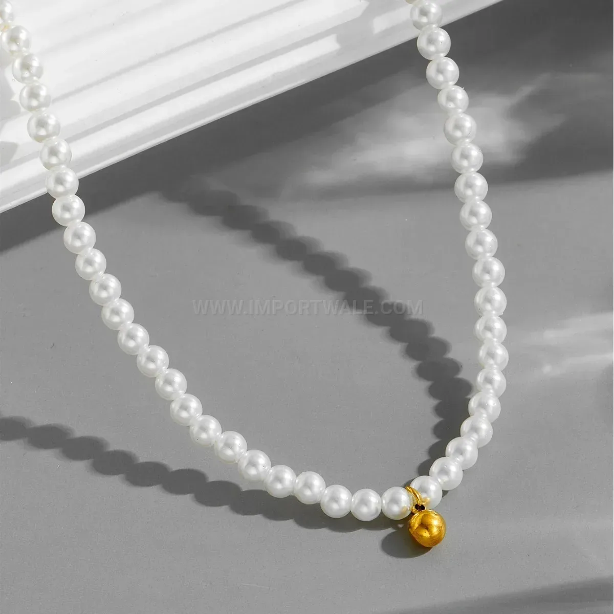 Minimalist Imitation Pearl and Gold Bead Titanium Steel Necklace