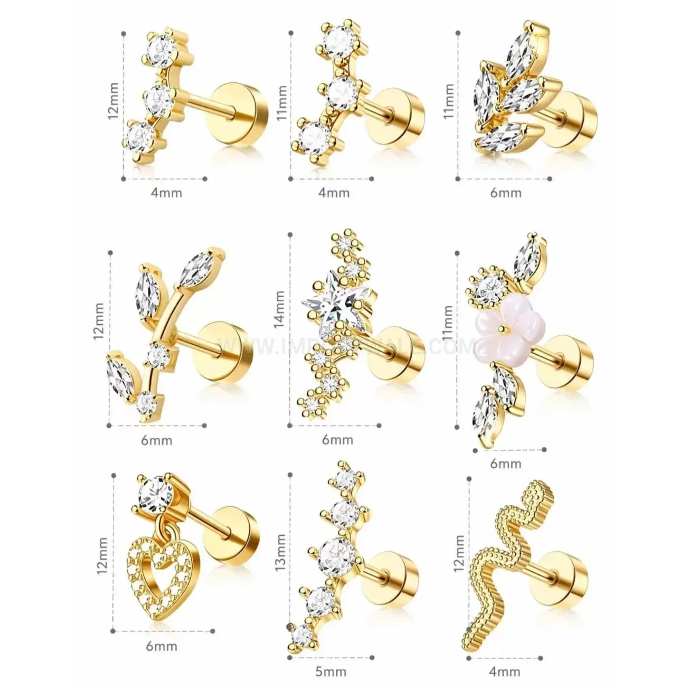 Classic Curved Stainless Steel Cubic Zirconia Flat Back Cartilage Piercing Studs