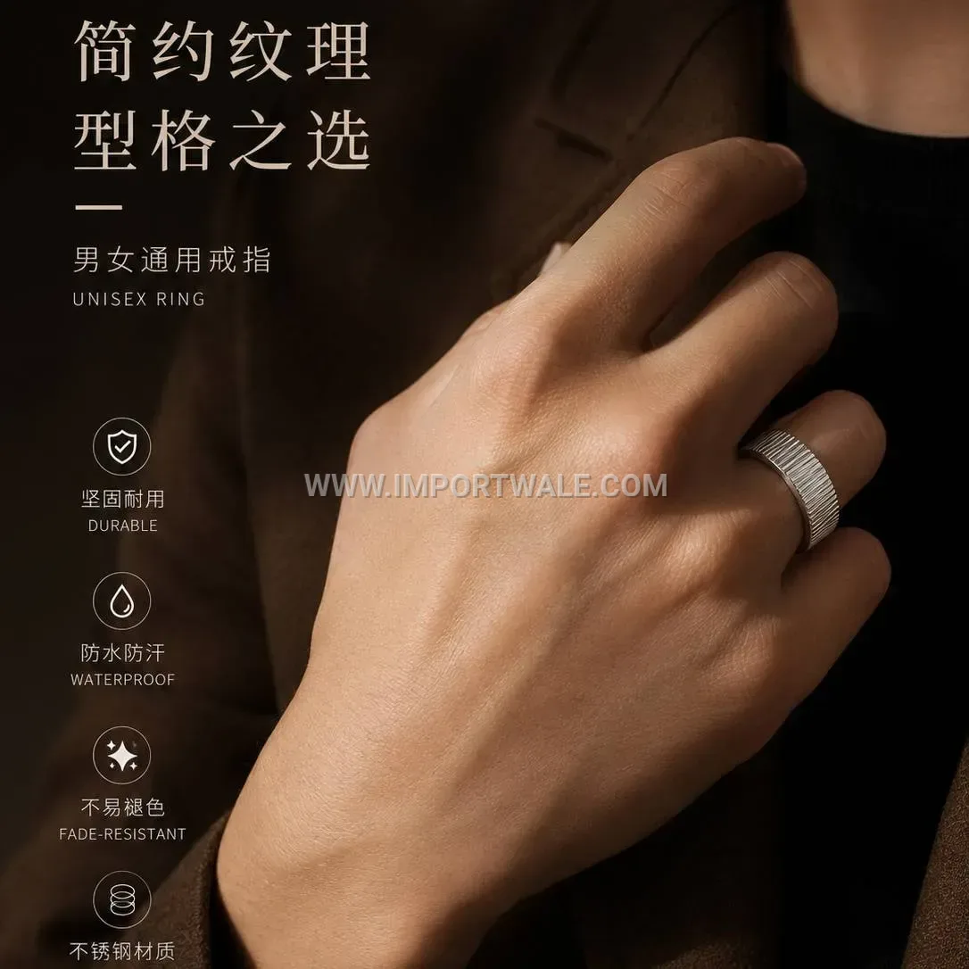 Vertical Grooved Titanium Steel Wide Band Ring