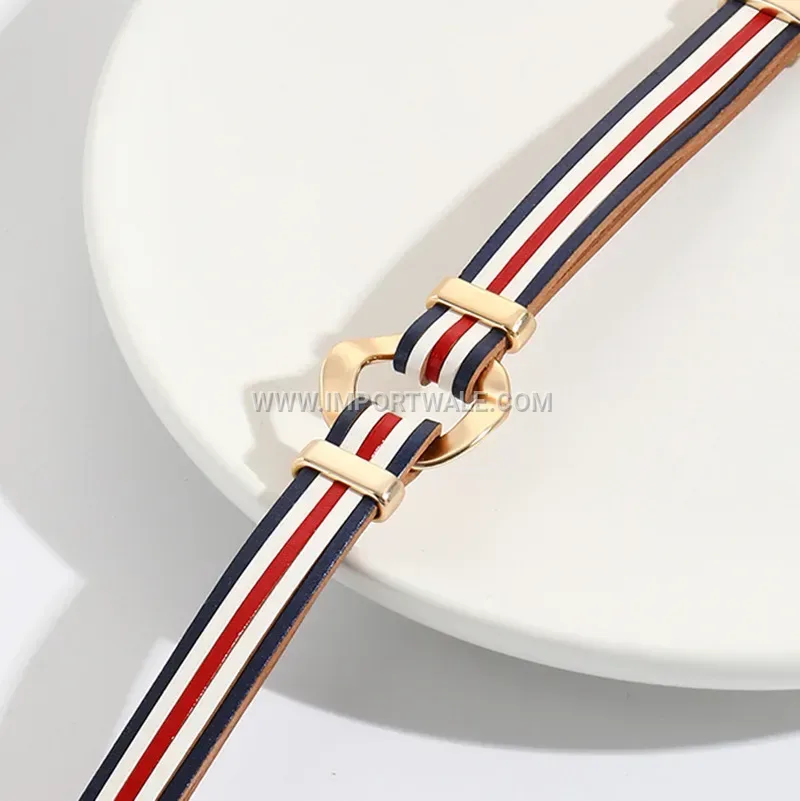 Layered Red White Blue Faux Leather Magnetic Clasp Bracelet