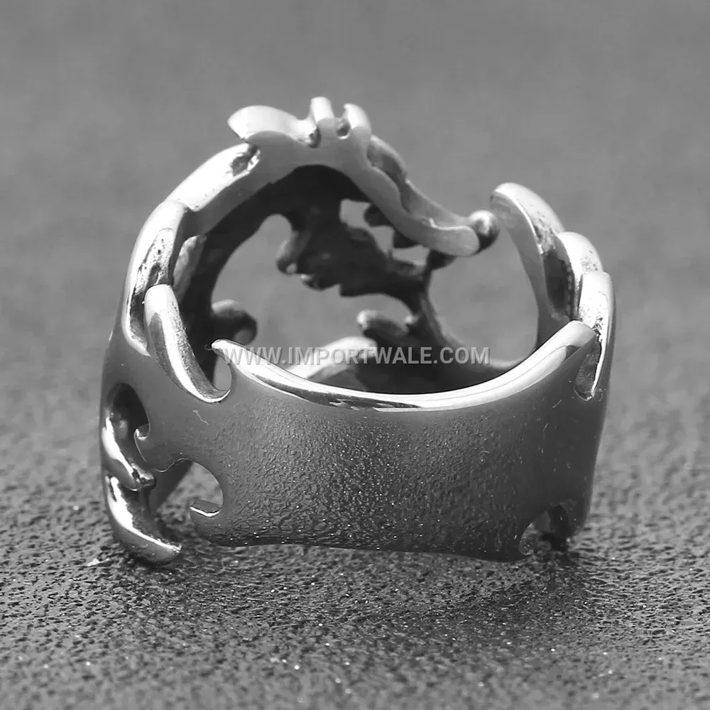 Antique Stainless Steel Dragon Motif Men Ring