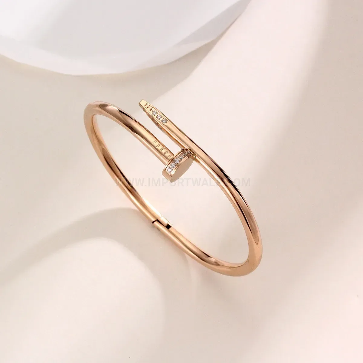 Elegant Pave Crystal Nail Capped Stainless Steel Hinged Bangle