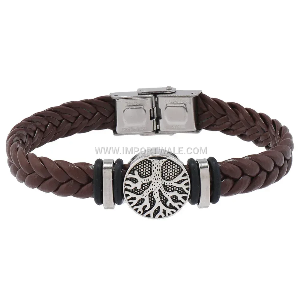 Tree of Life Braided Leather Men's Magnetic Bracelet