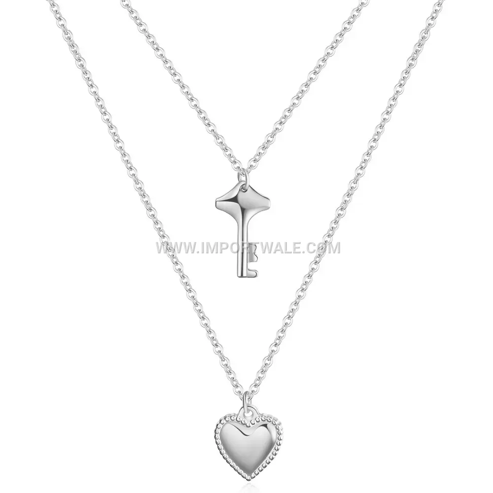 Chic Stainless Steel Heart and Key Pendant Layering Necklace