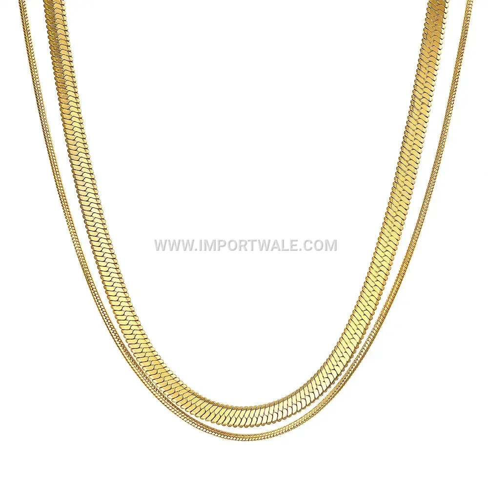 Double Layered Gold Plated Stainless Steel Snake Chain Necklace