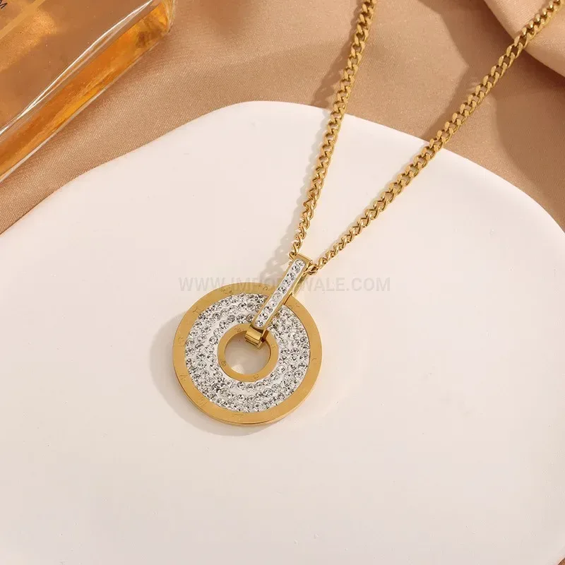 Chic Rhinestone Geometric Pendant Titanium Steel Long Sweater Chain