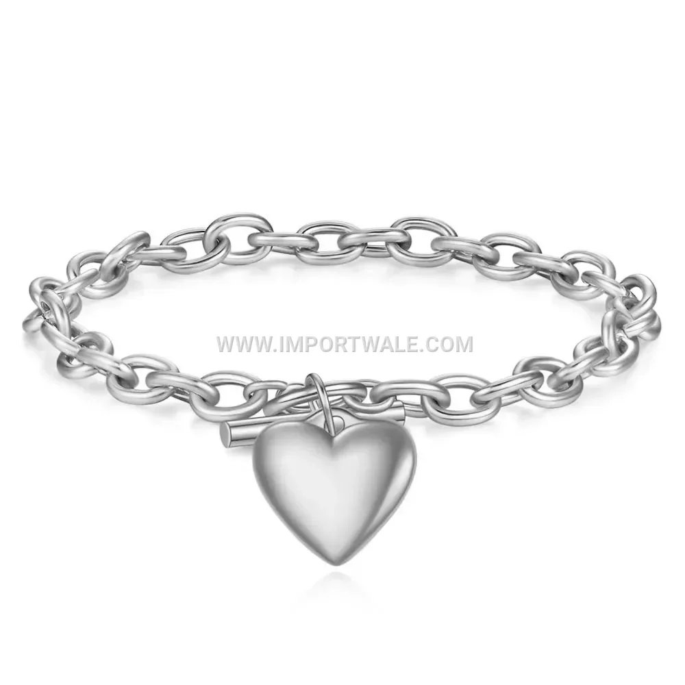 Polished Stainless Steel Heart Toggle Clasp Bracelet