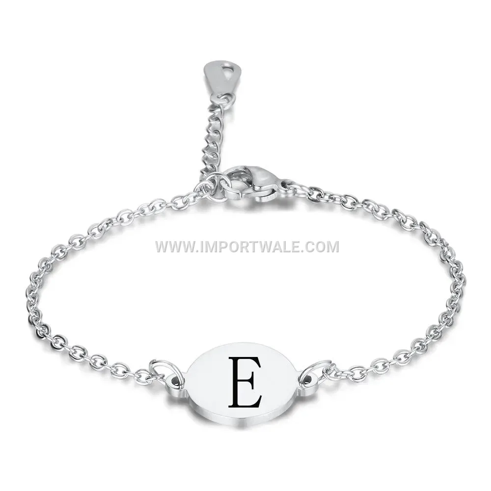 Engraved Initial Disc Stainless Steel Link Bracelet