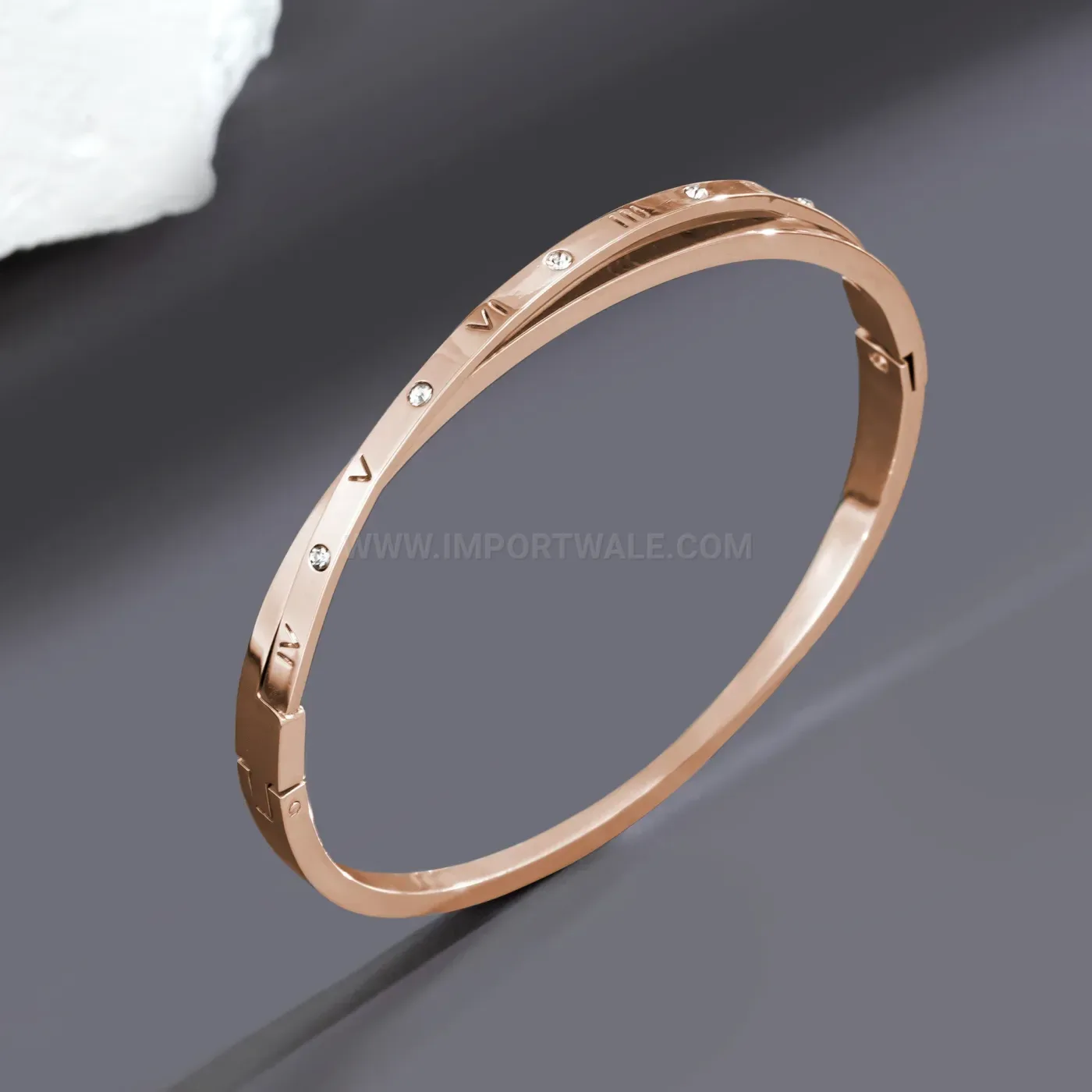 Elegant Double-Layer Roman Numeral Titanium Steel Crossover Bangle