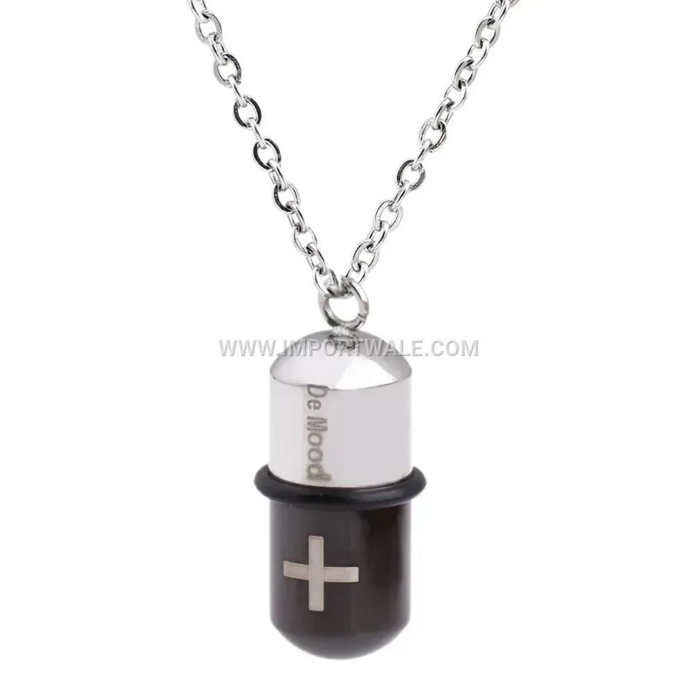 Cross Capsule Pill Stainless Steel Pendant Necklace for Men