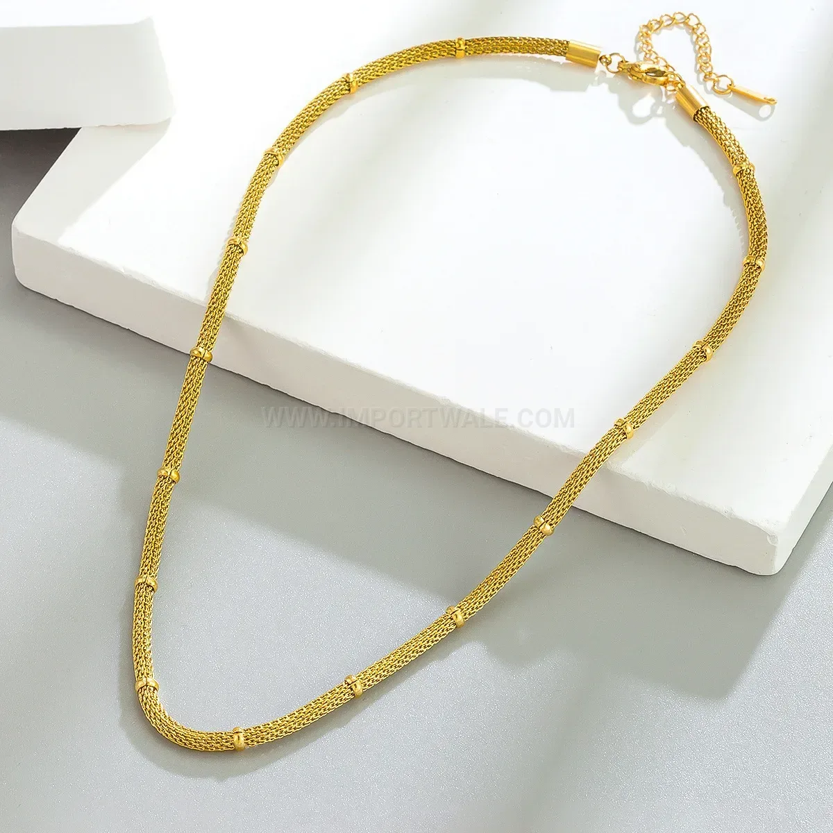 Classic Gold Plated Stainless Steel Bamboo Chain Polka Dot Pendant Necklace