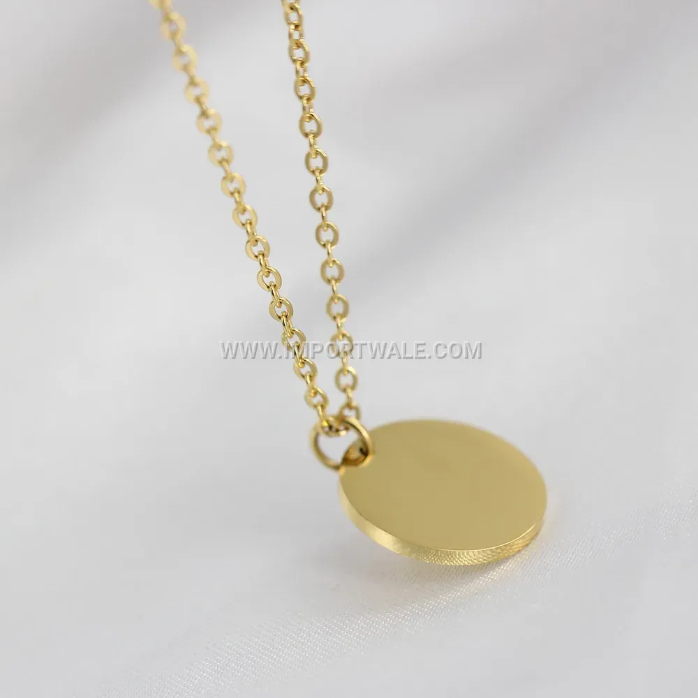 Polished Round Disc Pendant Gold Plated Stainless Steel Necklace