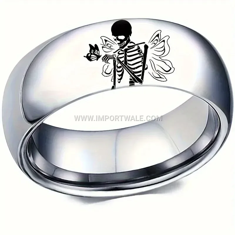 Stainless Steel Skeleton Band Ring with Curved Edges