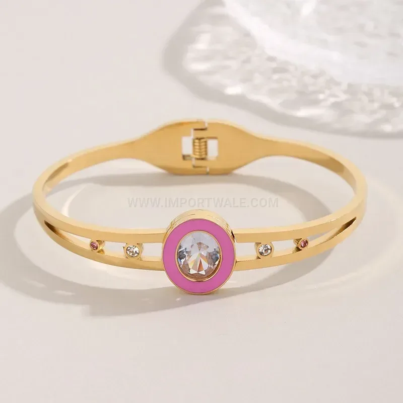 Fashion Roman Numeral Double Zircon Titanium Hinge Bangle